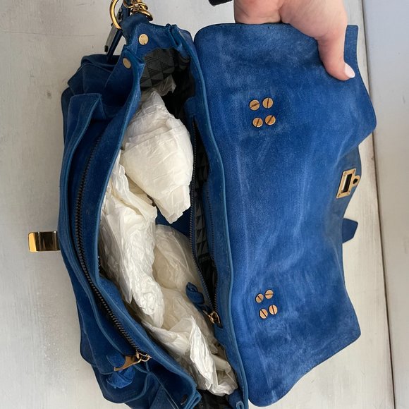 Proenza Schouler PS1 Blue Suede Satchel Bag Envelope Flap With Buckle - Picture 13 of 16